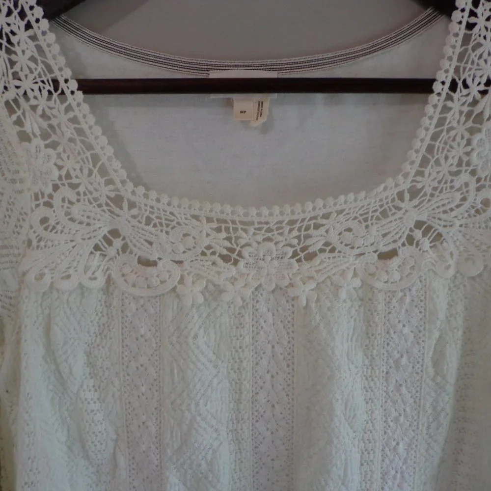 Anthropologie Lace Melange Top by Meadow Rue SP OffWhite  Embroidery 3/4 Sleeves